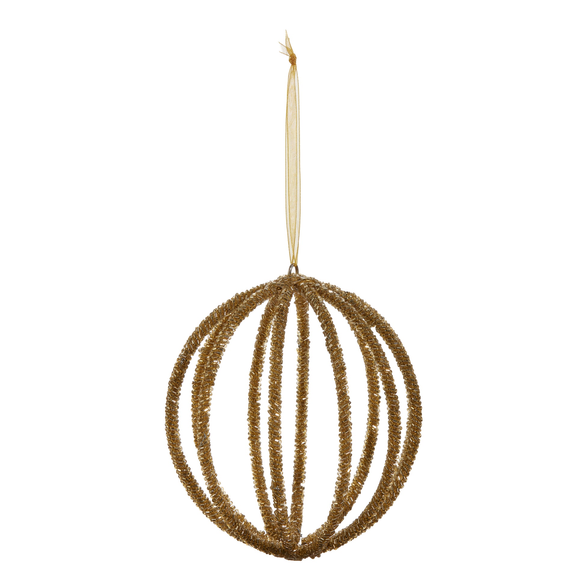 ANTIQUED GOLD BEADED BALL ORNAMENT