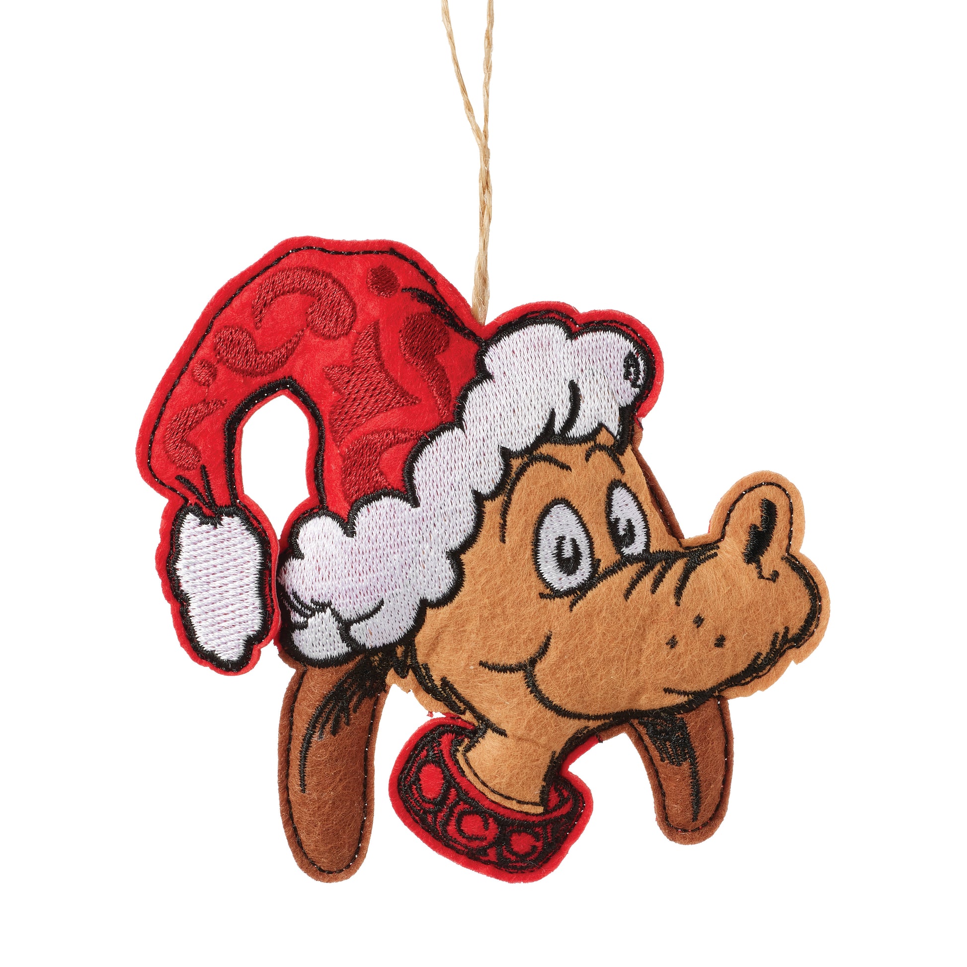 Jim Shore Grinch Felt Max in Santa Hat Ornament