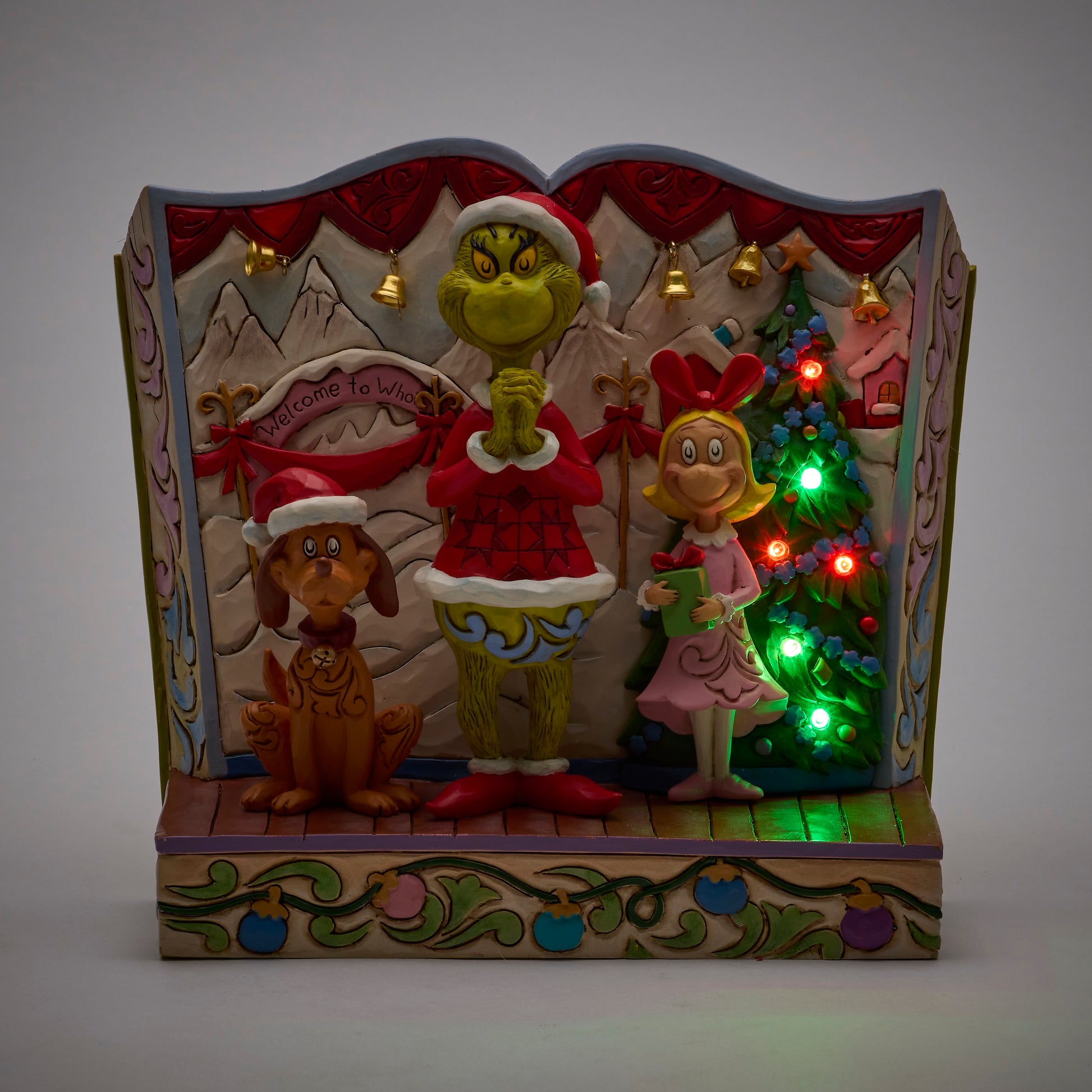 Jim Shore Light- Up Storybook Grinch with Max and Cindy Lou **PRE-ORDER**