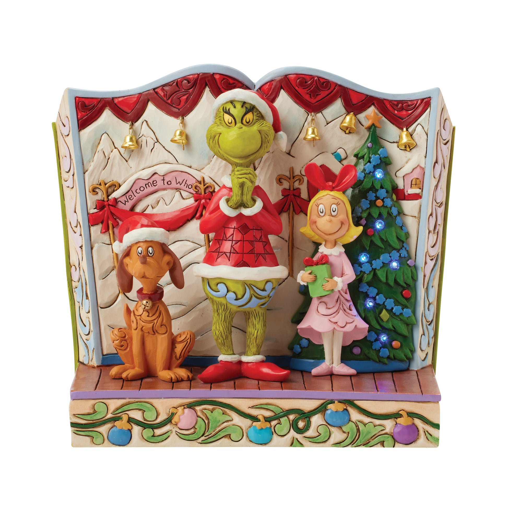 Jim Shore Light- Up Storybook Grinch with Max and Cindy Lou **PRE-ORDER**