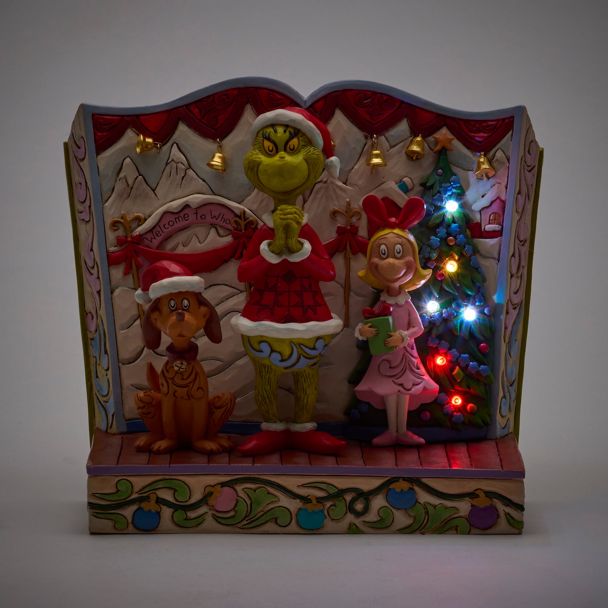 Jim Shore Light- Up Storybook Grinch with Max and Cindy Lou **PRE-ORDER**