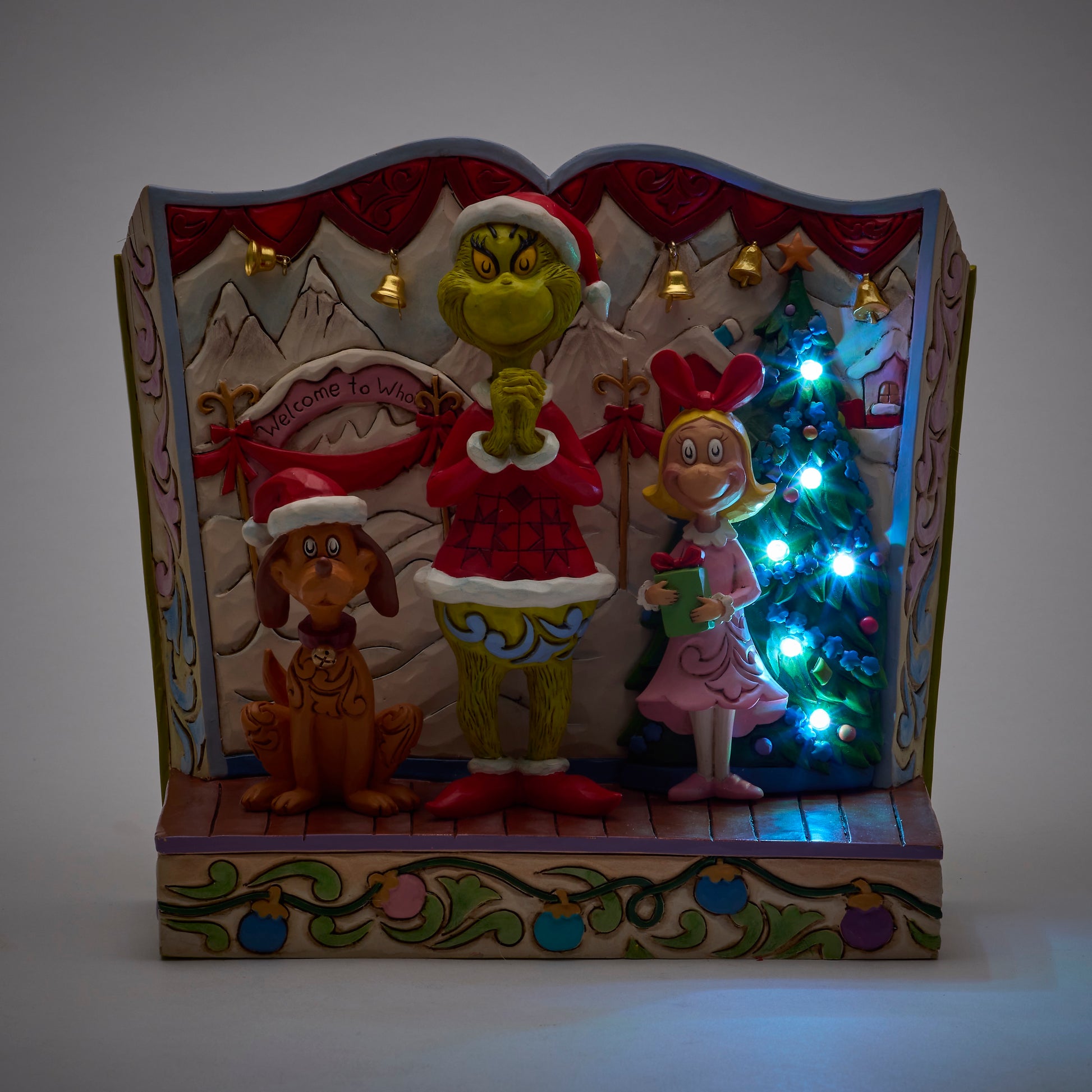 Jim Shore Light- Up Storybook Grinch with Max and Cindy Lou **PRE-ORDER**