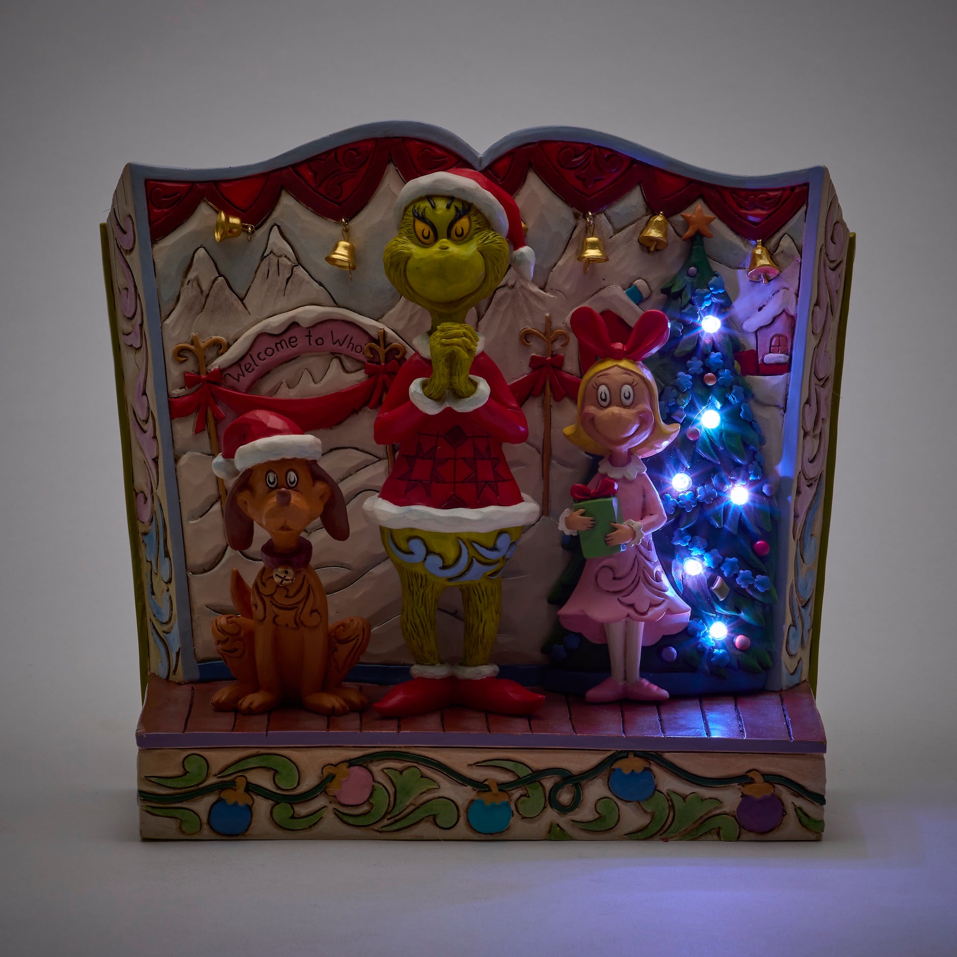 Jim Shore Light- Up Storybook Grinch with Max and Cindy Lou **PRE-ORDER**