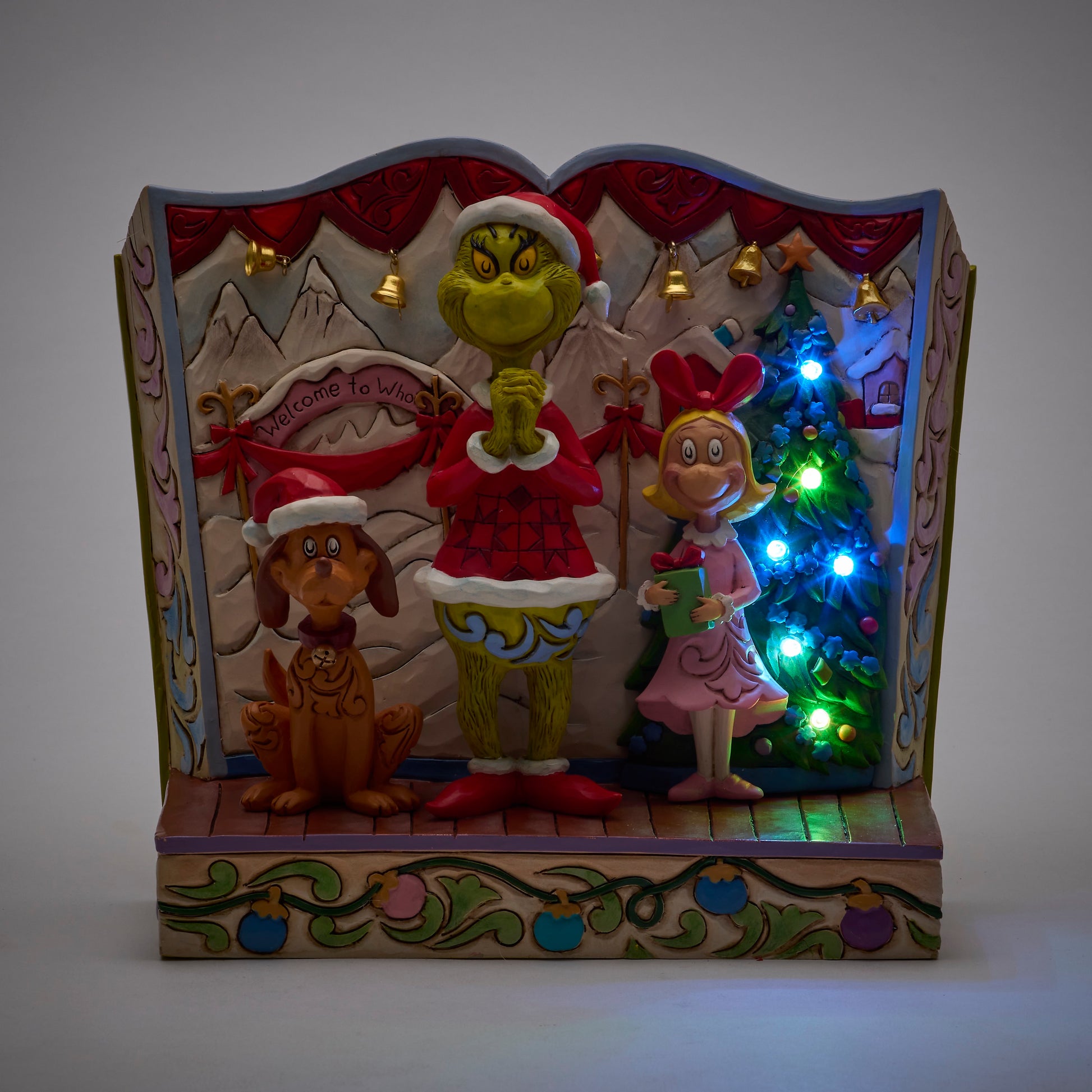 Jim Shore Light- Up Storybook Grinch with Max and Cindy Lou **PRE-ORDER**