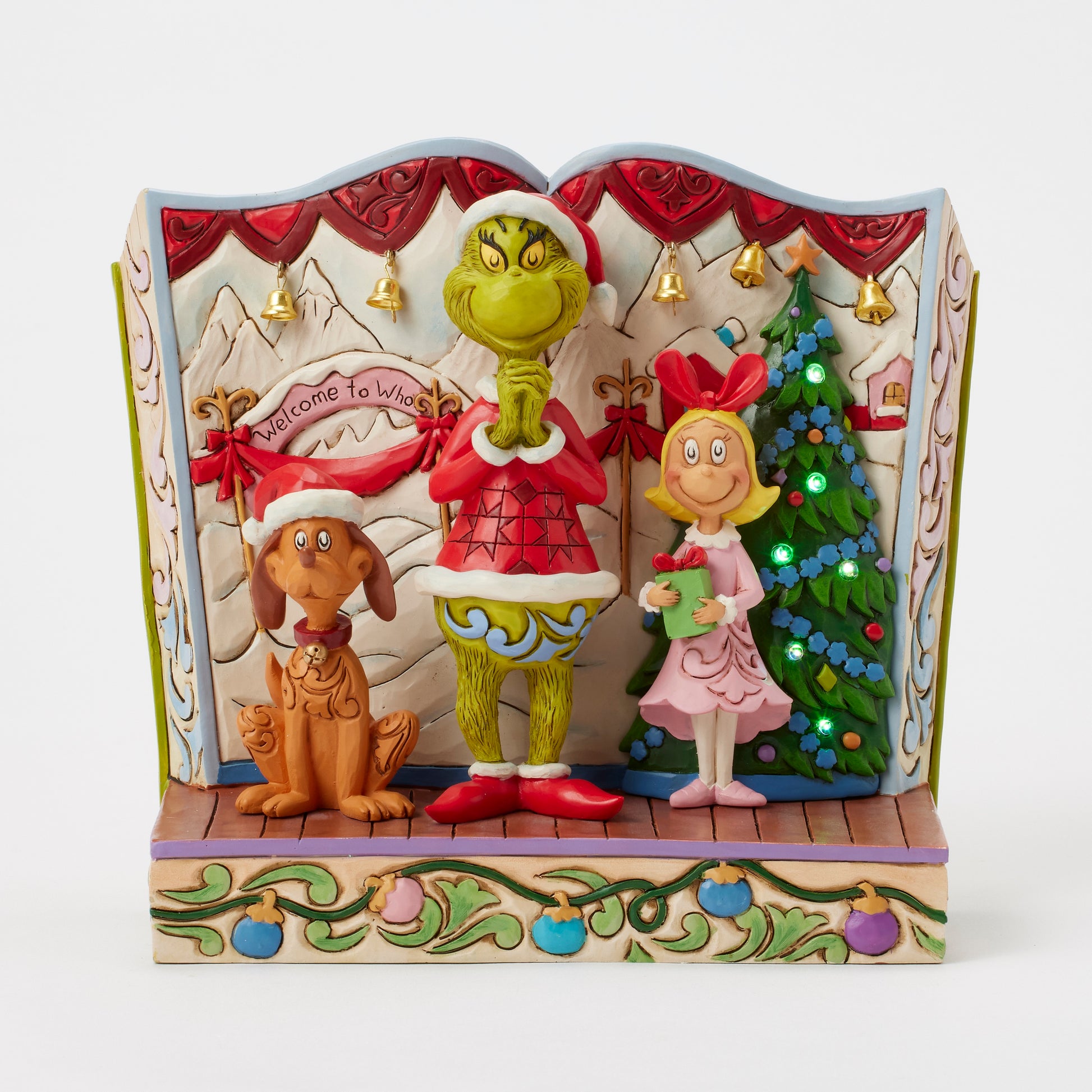 Jim Shore Light- Up Storybook Grinch with Max and Cindy Lou **PRE-ORDER**