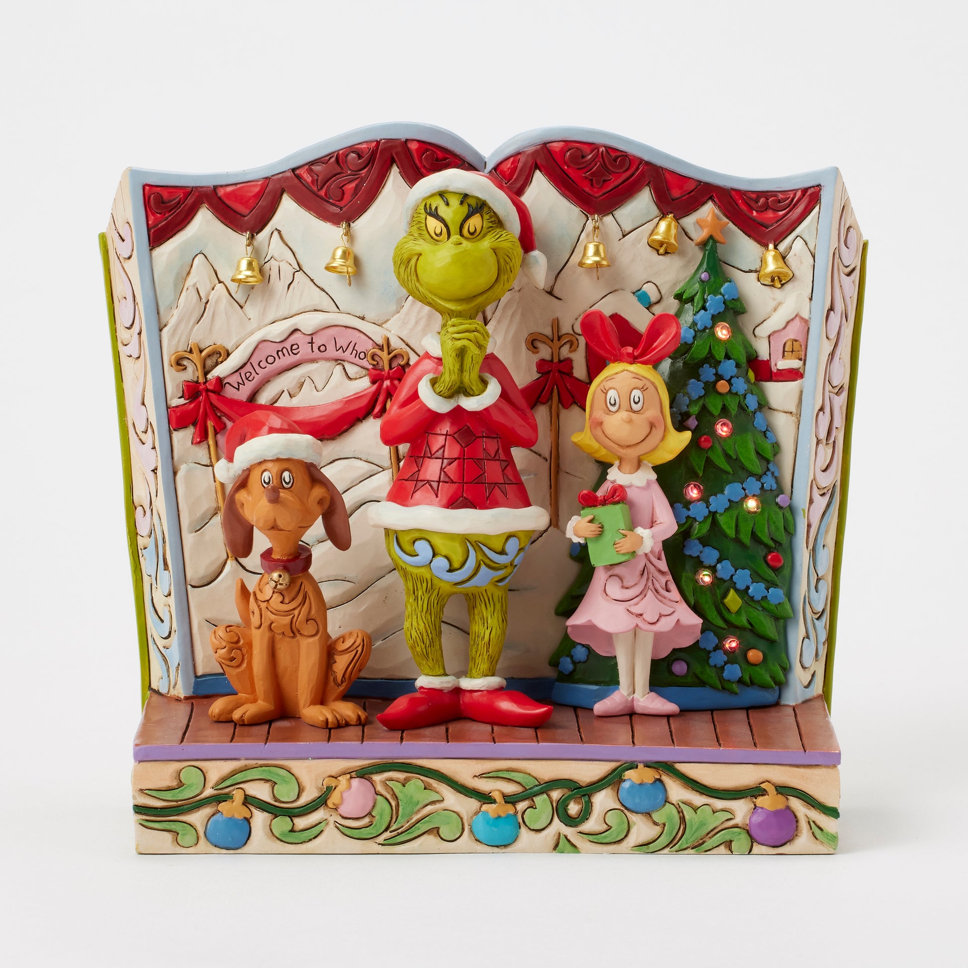 Jim Shore Light- Up Storybook Grinch with Max and Cindy Lou **PRE-ORDER**