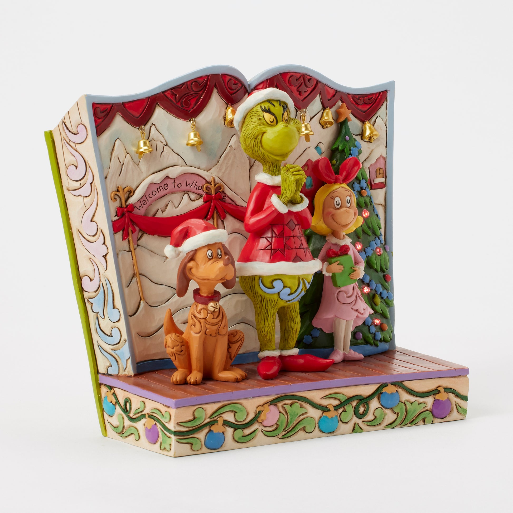 Jim Shore Light- Up Storybook Grinch with Max and Cindy Lou **PRE-ORDER**