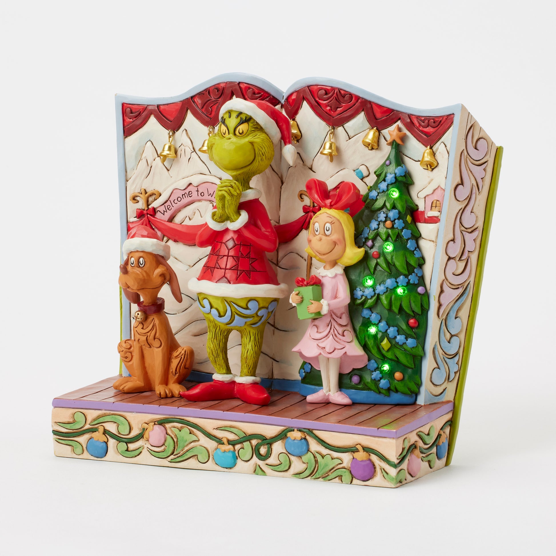 Jim Shore Light- Up Storybook Grinch with Max and Cindy Lou **PRE-ORDER**