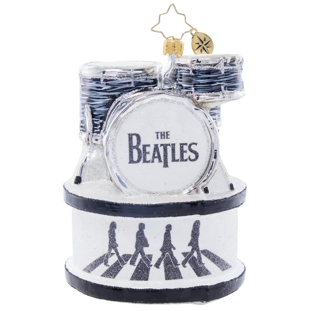 Christopher Radko Hand-Crafted European Glass Christmas Tree Decorative Ornament, Beatles Abbey Road Drum Set
