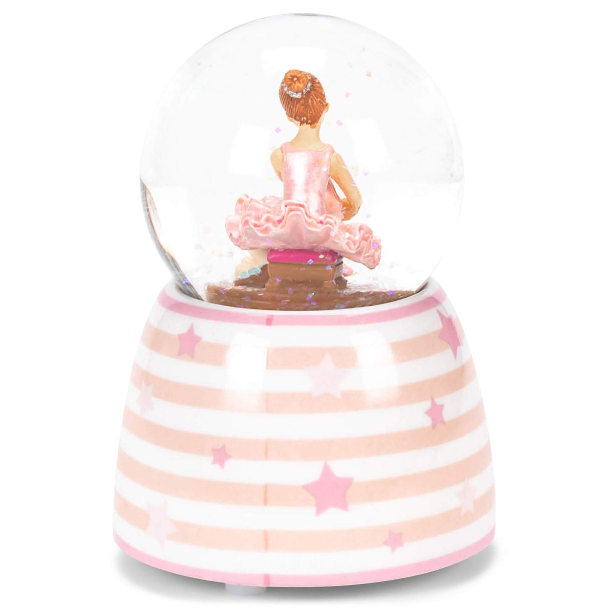 Pink White Star Striped Ballet 3.5 x 4 Ceramic Decorative Musical Snow Globe