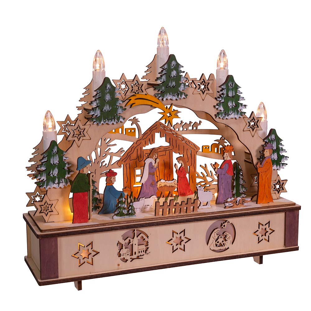 Kurt Adler Light-Up Wooden Nativity Scene with Candles