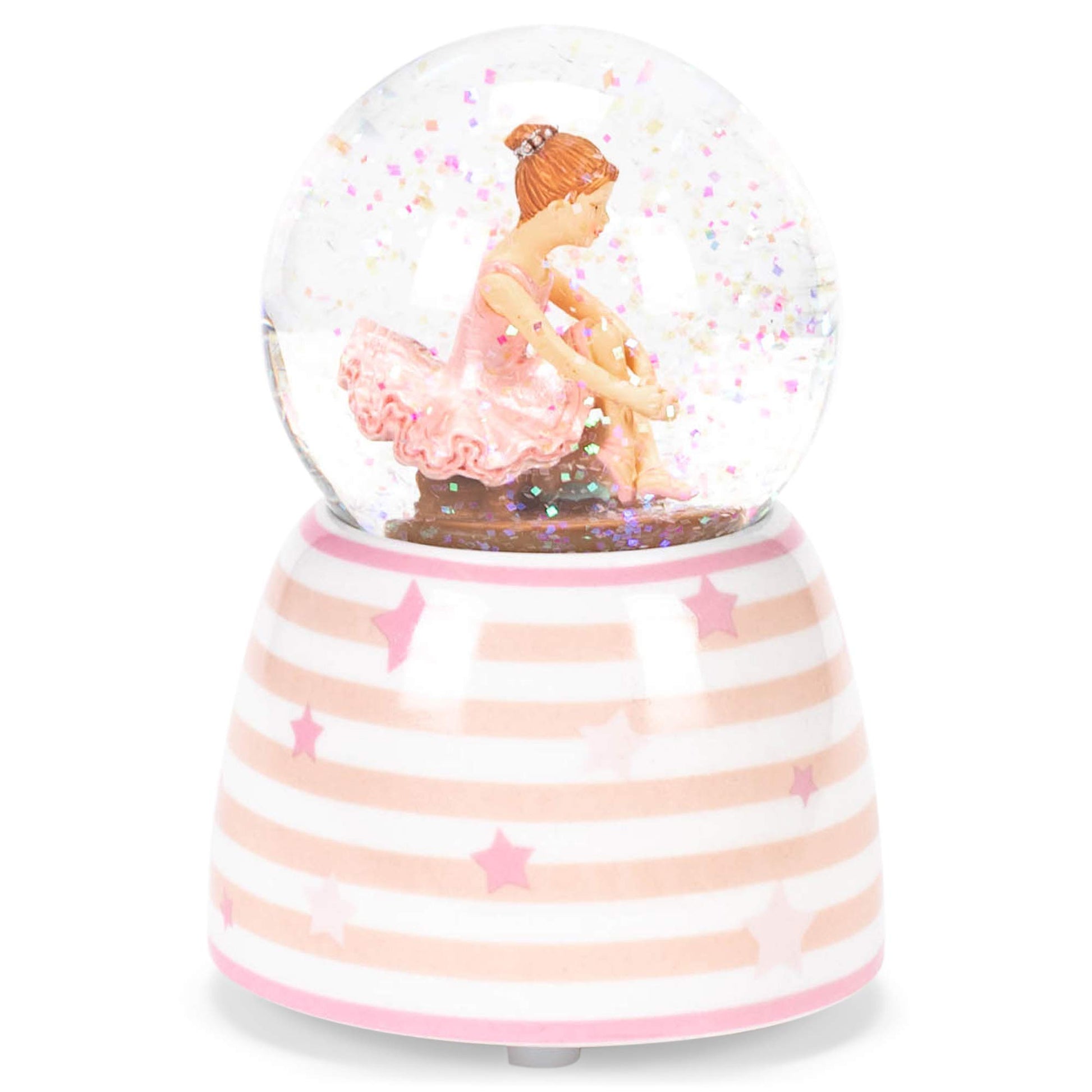 Pink White Star Striped Ballet 3.5 x 4 Ceramic Decorative Musical Snow Globe