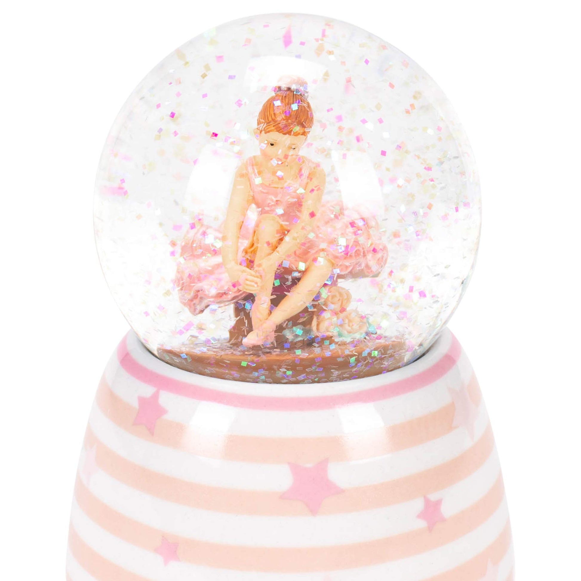 Pink White Star Striped Ballet 3.5 x 4 Ceramic Decorative Musical Snow Globe