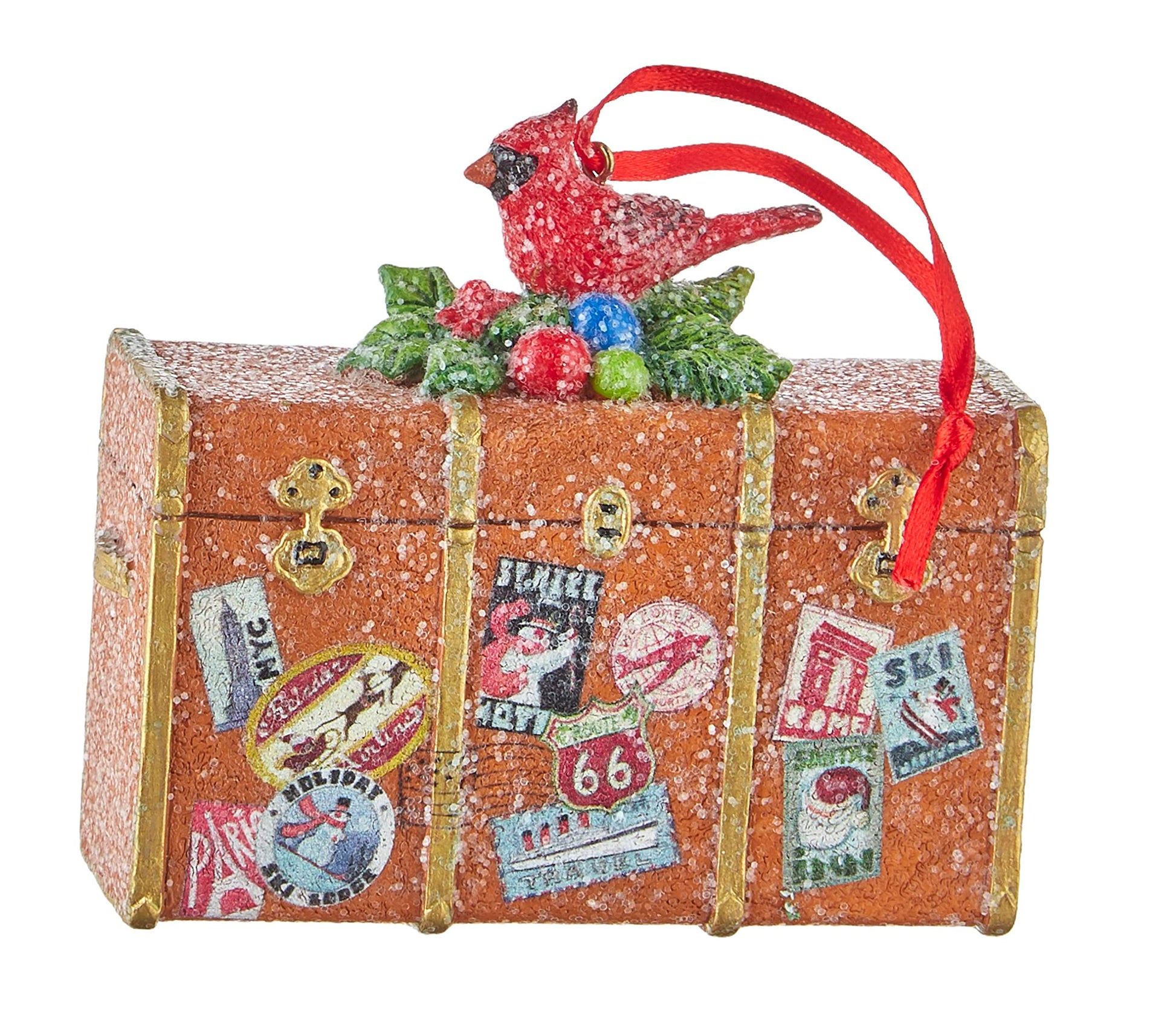 Travel Luggage with Red Cardinal Christmas Figurine Ornament