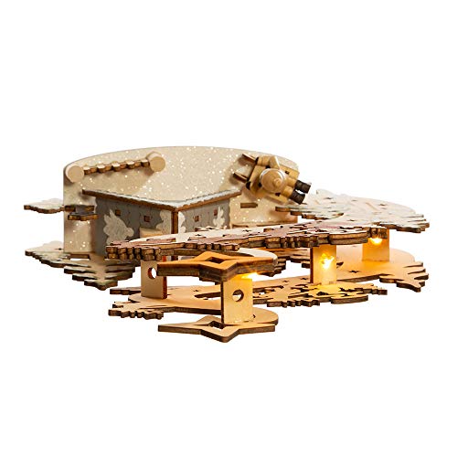 Santa Flying Over Town Lit Wooden Village