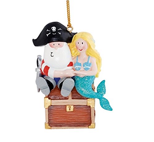 Jolly Pirate Santa with Mermaid Christmas Ornament