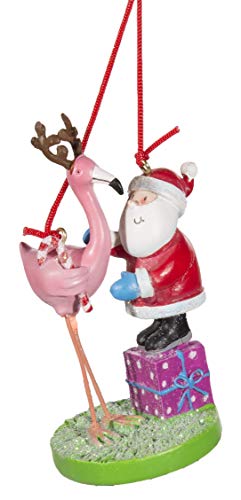 Cape Shore Santa Standing Next to Flamingo Ornament