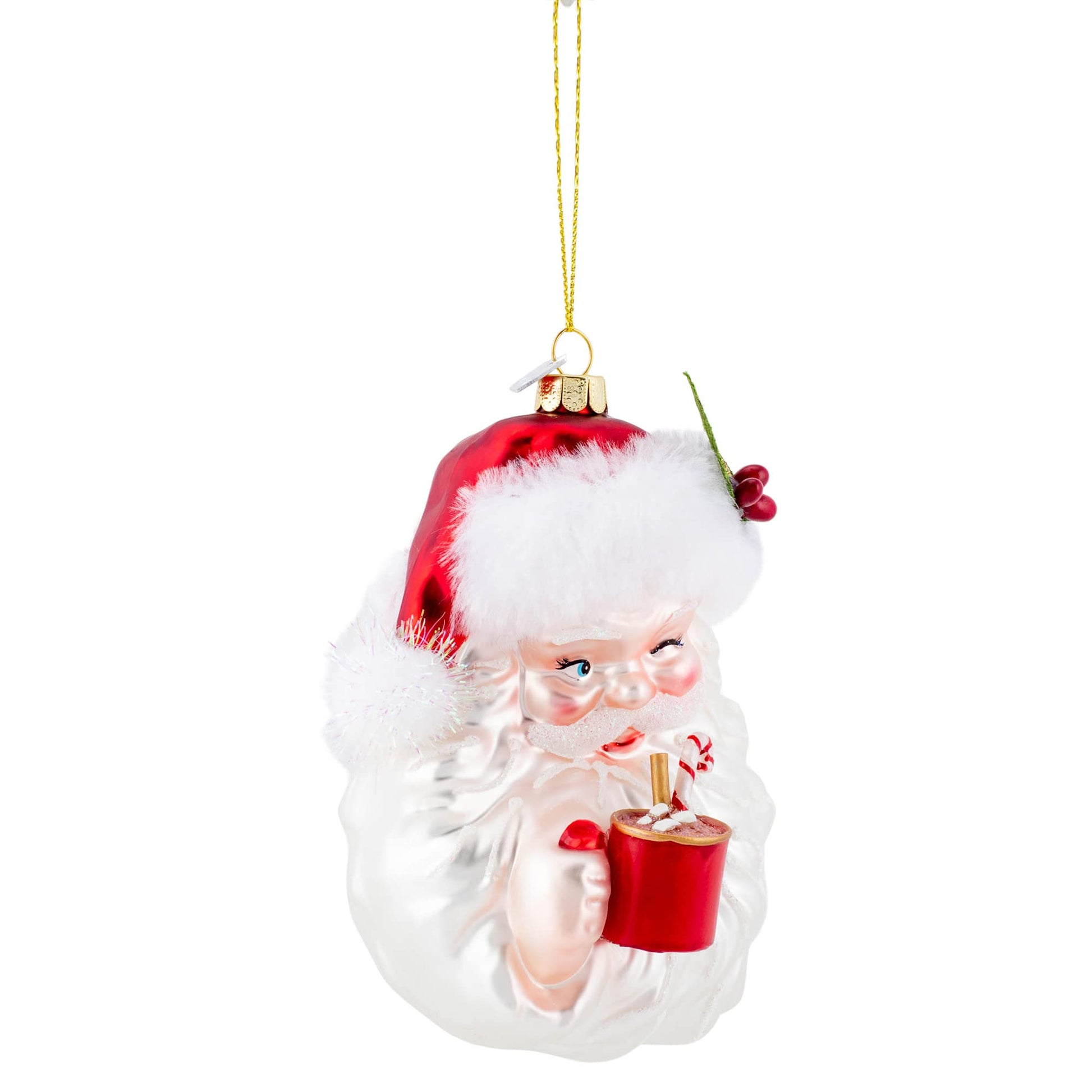 Noble Gems™ Glass Santa With Cocoa Mug Ornament