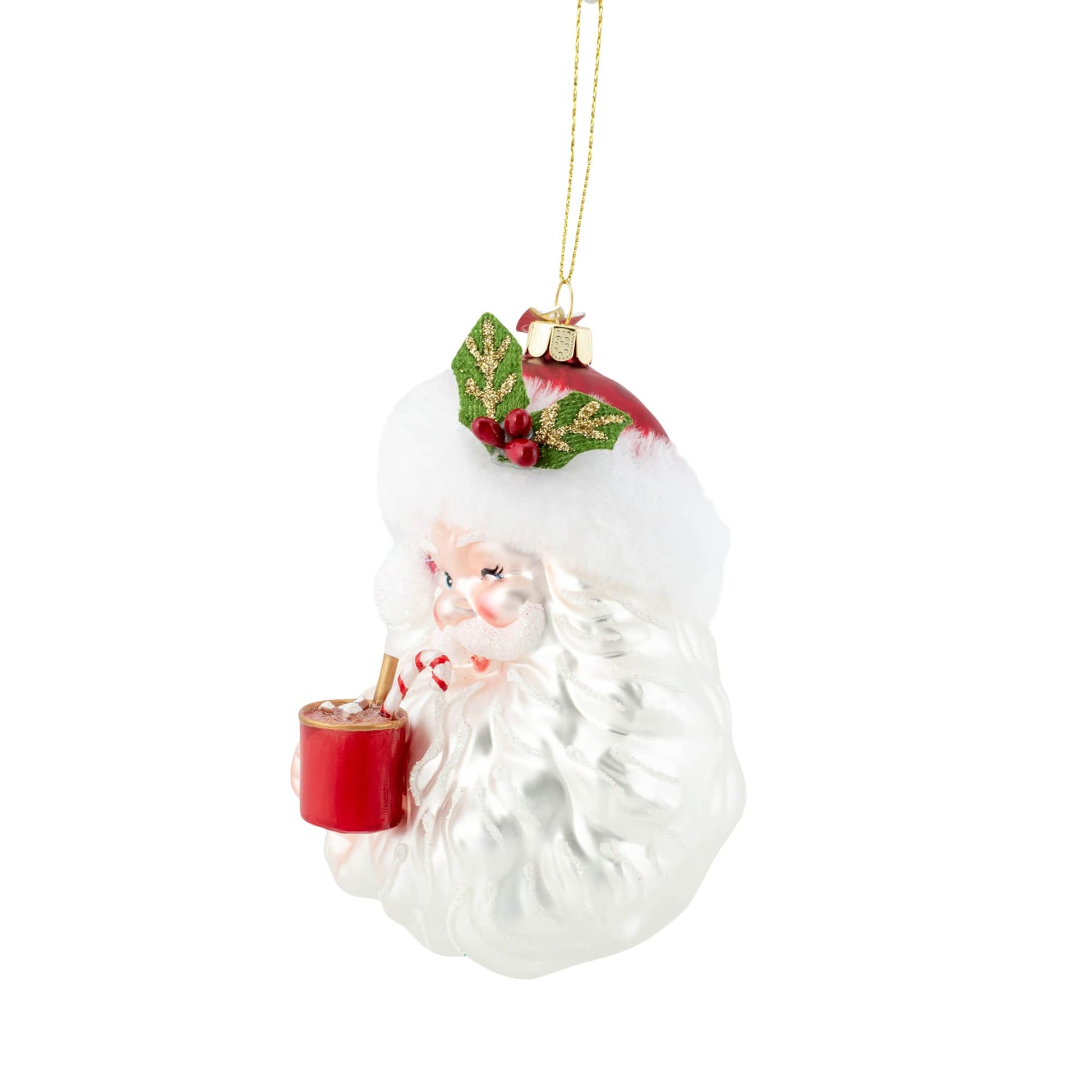 Noble Gems™ Glass Santa With Cocoa Mug Ornament