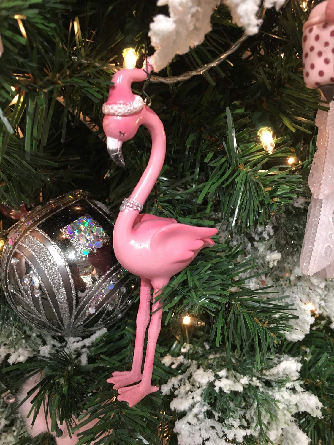 Millennial Pink Flamingos in Santa Hats Christmas Ornament