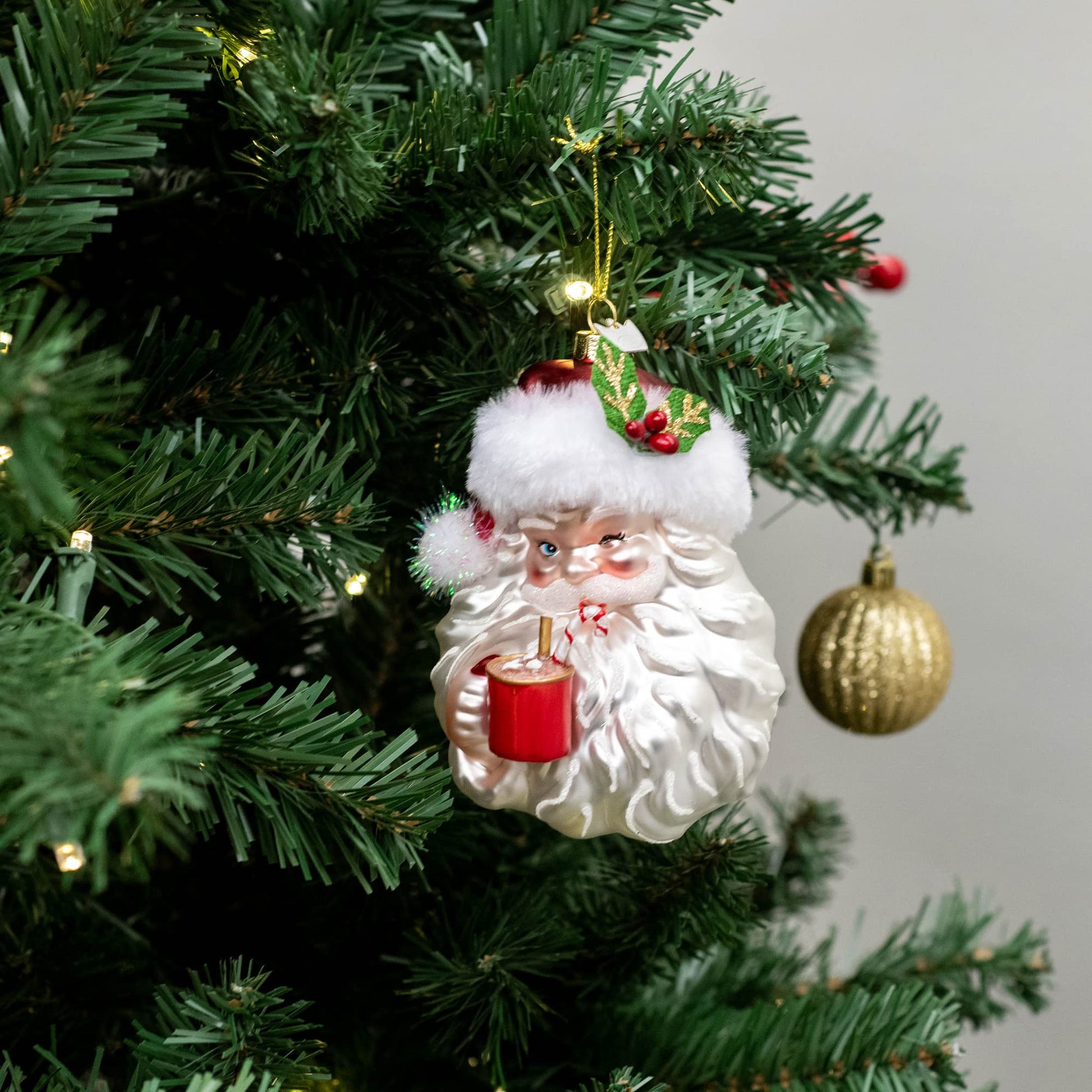 Noble Gems™ Glass Santa With Cocoa Mug Ornament
