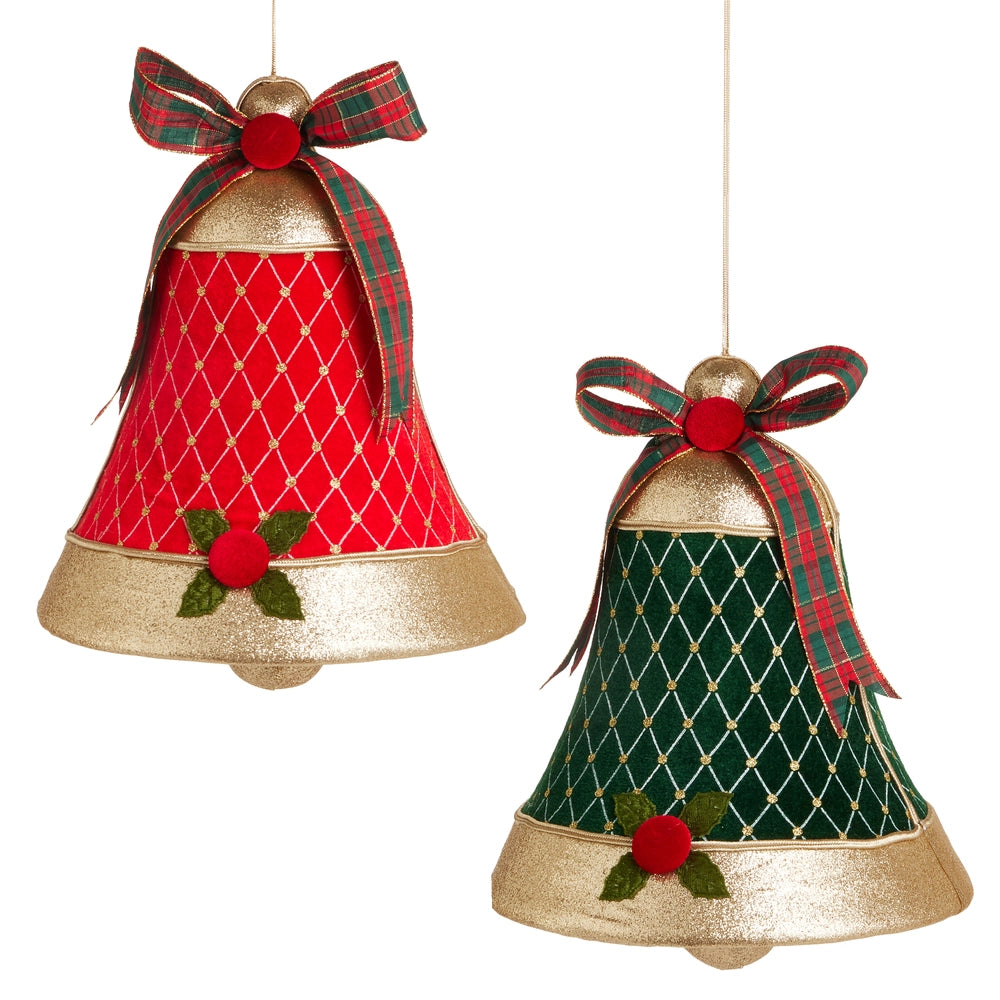 Large Red and Green Velvet Bell Ornament