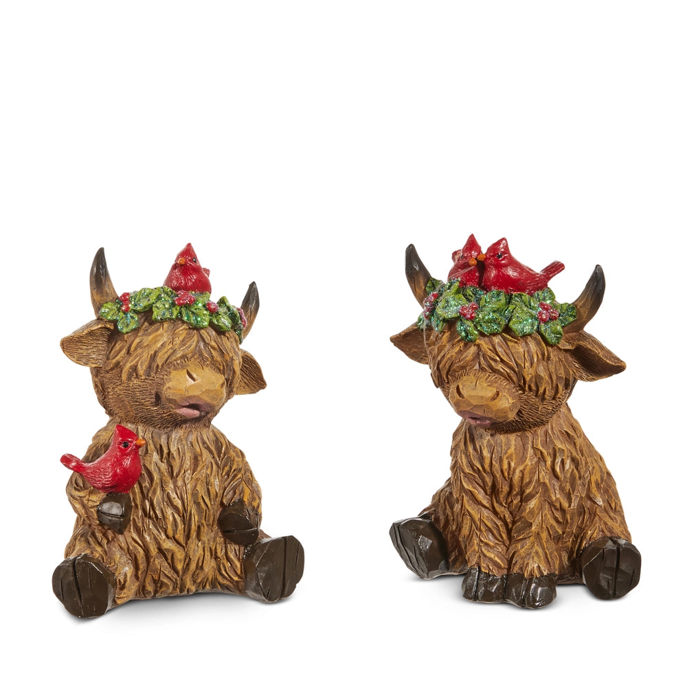Highland Cow with Cardinal Figurine