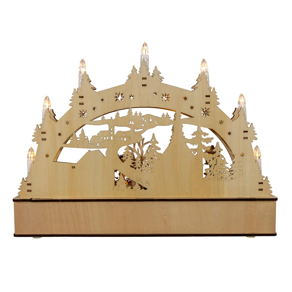 Kurt S. Adler Kurt Adler 17.72-inch Wooden LED Light-Up Candle Christmas Village, Tan