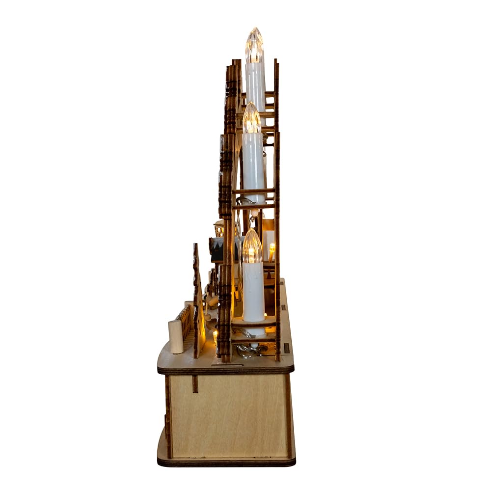 Kurt S. Adler Kurt Adler 17.72-inch Wooden LED Light-Up Candle Christmas Village, Tan