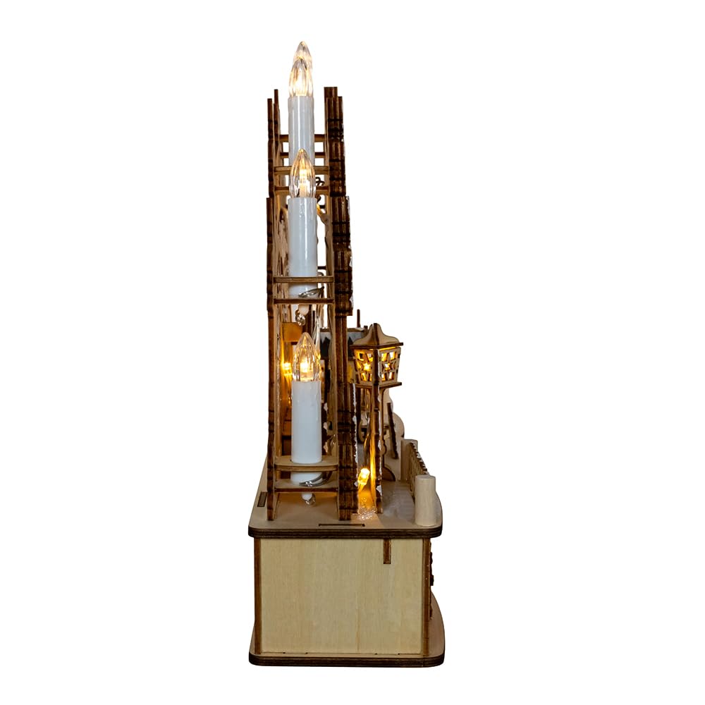 Kurt S. Adler Kurt Adler 17.72-inch Wooden LED Light-Up Candle Christmas Village, Tan