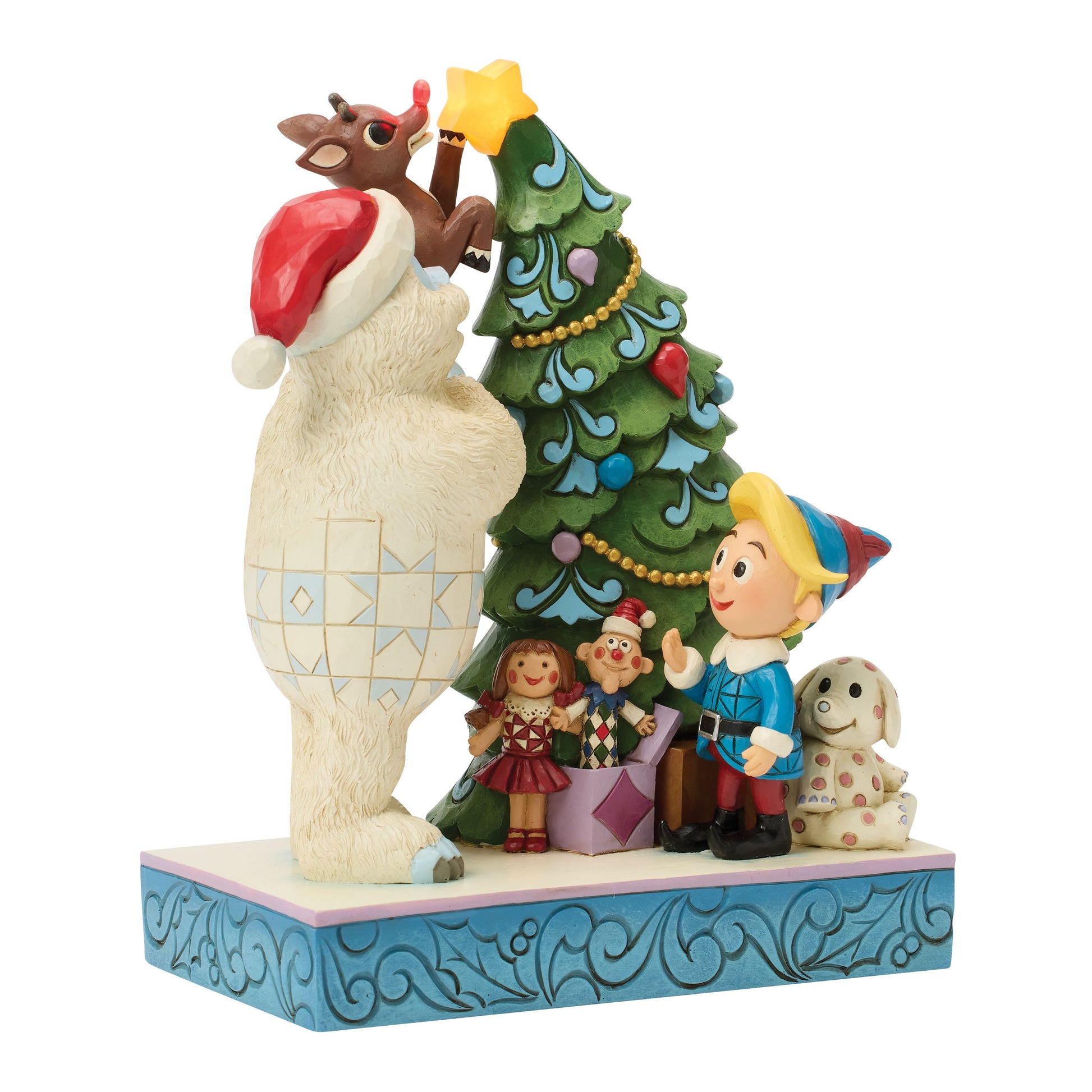 Jim Shore Bumble Holding Rudolph by Tree - PREORDER