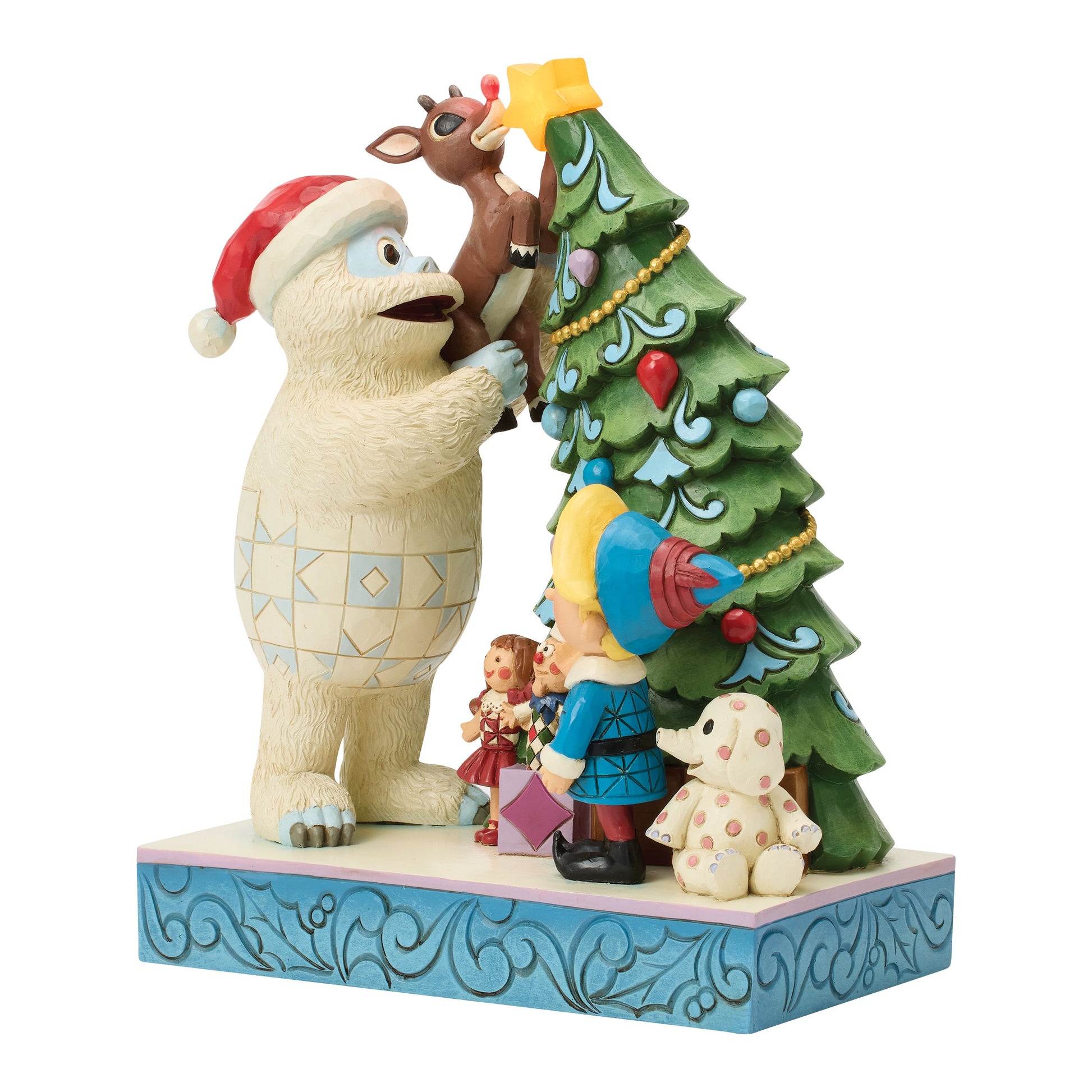 Jim Shore Bumble Holding Rudolph by Tree - PREORDER