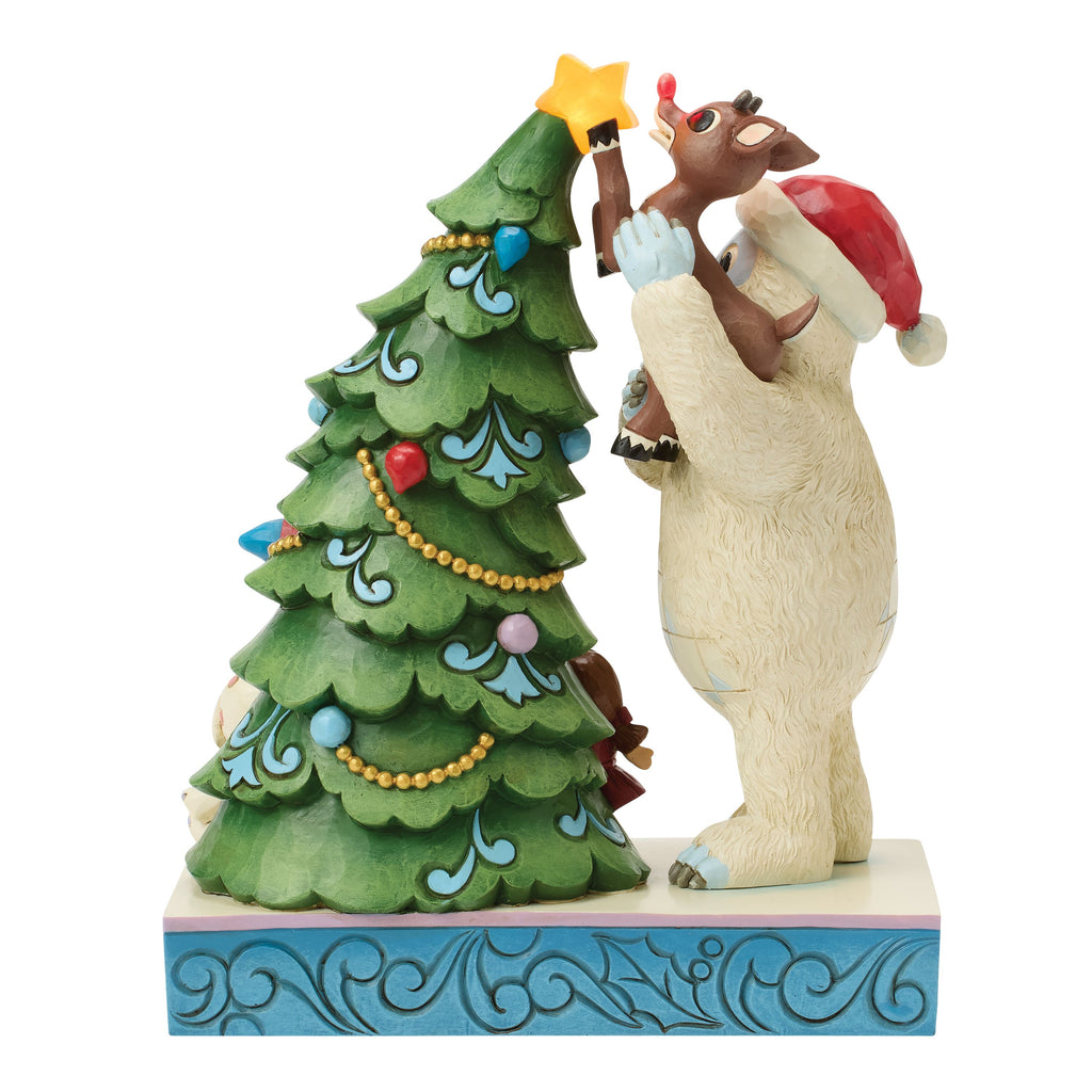 Jim Shore Bumble Holding Rudolph by Tree - PREORDER