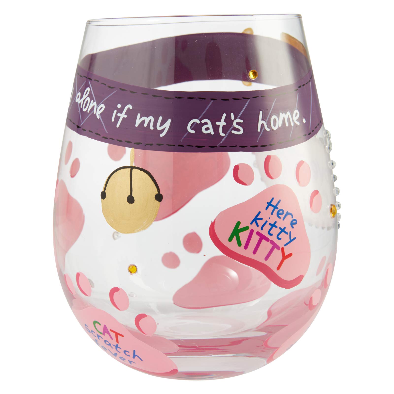 Lolita Love My Cat Hand-Painted Artisan Stemless Wine Glass