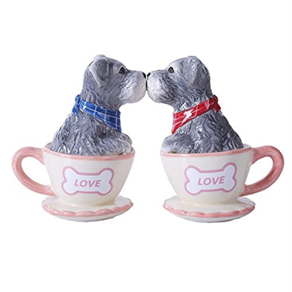 Schnauzer Puppy Love 3 inch Ceramic Stoneware Salt and Pepper Shaker Set by Pacific Trading