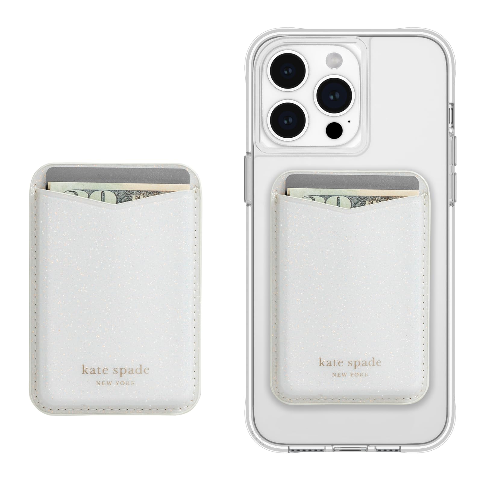 Kate Spade White Glitter Magnetic Wallet/Card Holder