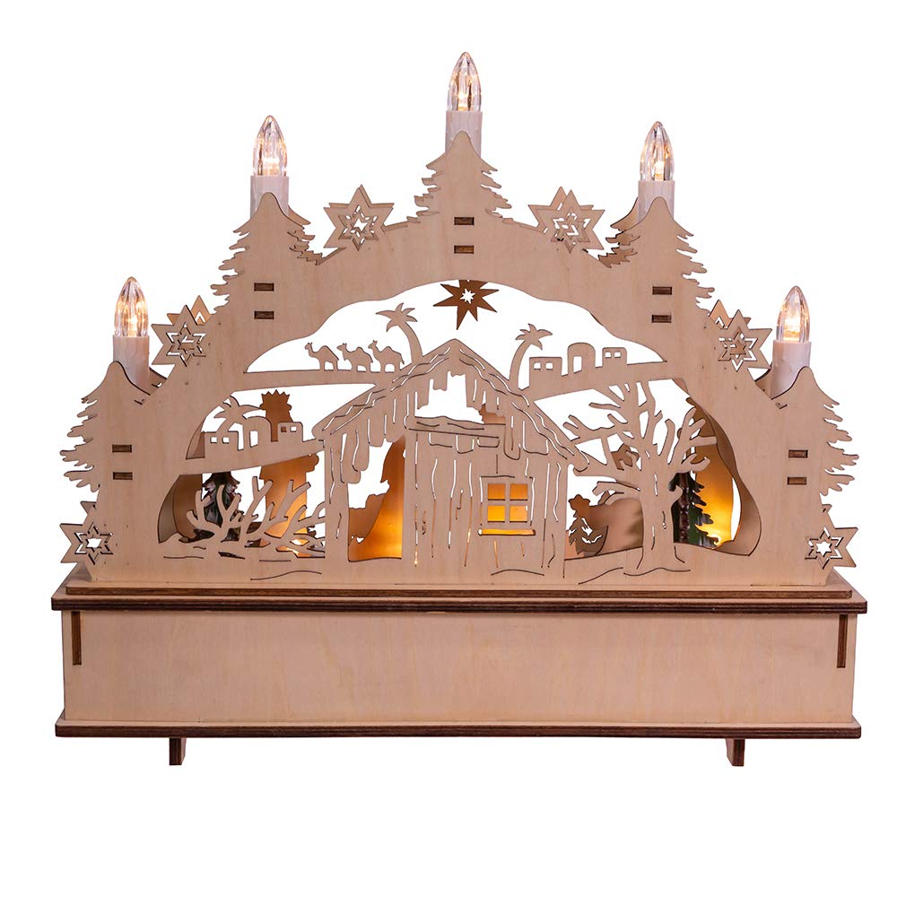 Kurt Adler Light-Up Wooden Nativity Scene with Candles