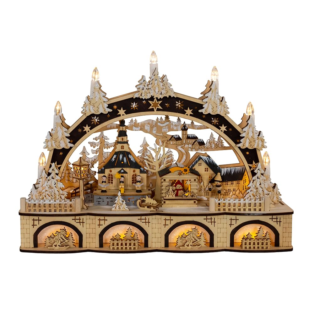 Kurt S. Adler Kurt Adler 17.72-inch Wooden LED Light-Up Candle Christmas Village, Tan