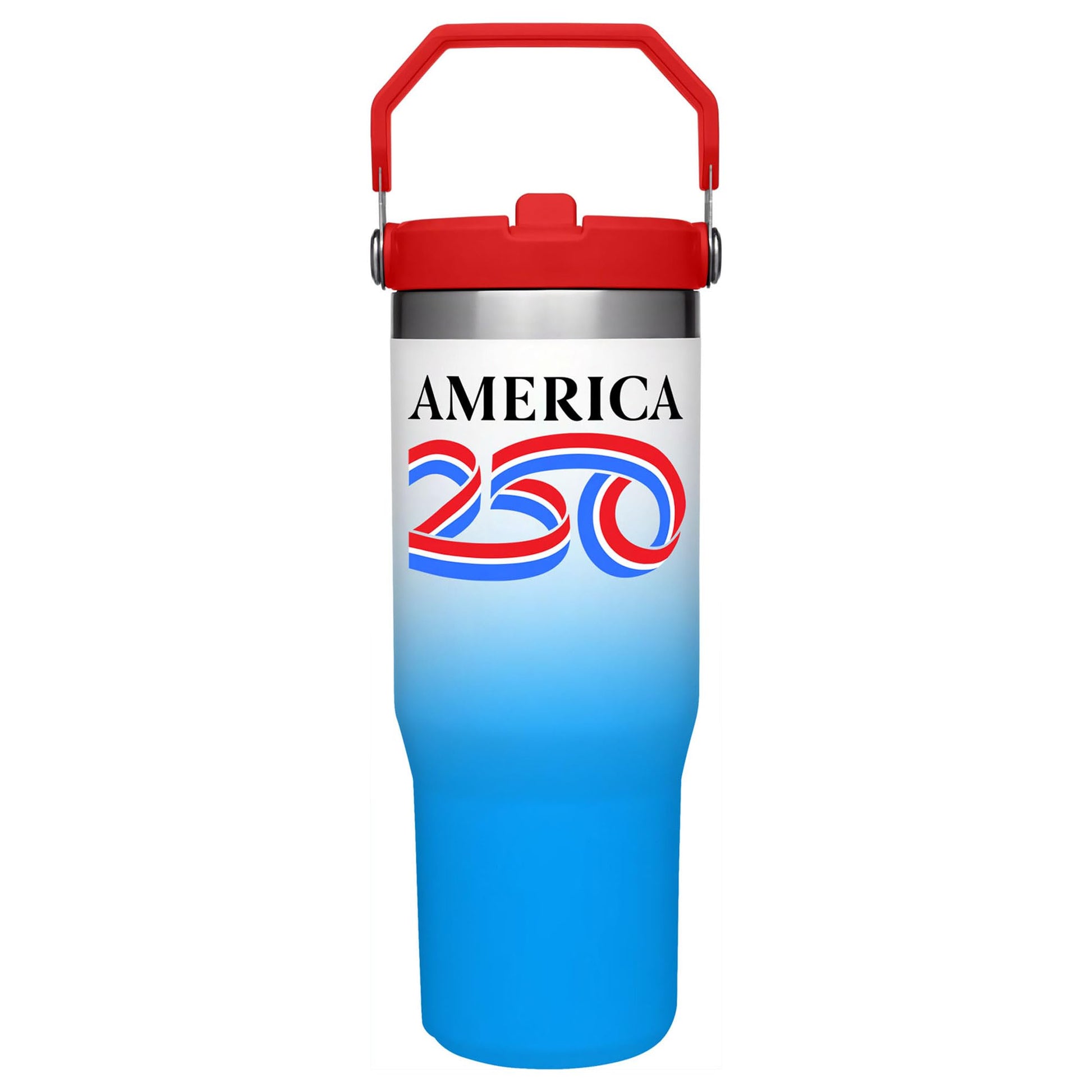 Spoontiques America 250 30oz Stainless Steel Bottle - 10" Tall, Twist Off Lid & Carrying Handle - Stainless Steel Outer Wall & Acrylic Inner Wall