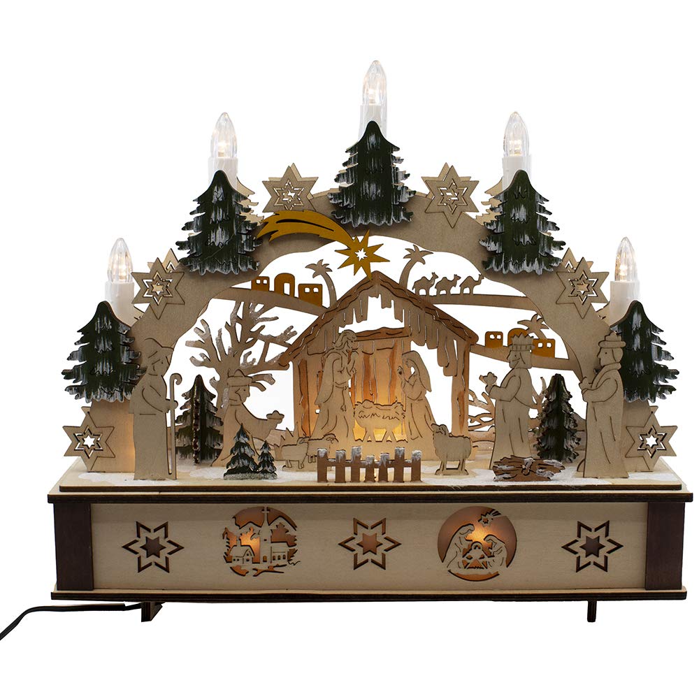 Kurt Adler Light-Up Wooden Nativity Scene with Candles