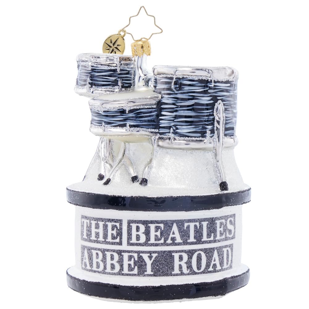 Christopher Radko Hand-Crafted European Glass Christmas Tree Decorative Ornament, Beatles Abbey Road Drum Set
