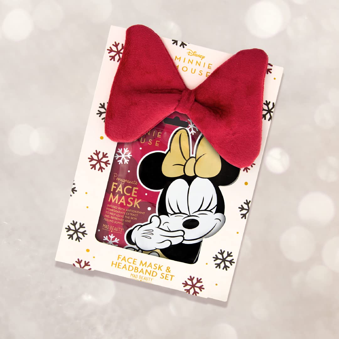 MAD BEAUTY Disney Minnie Mouse Headband & Pomegranate Face Mask Duo Set