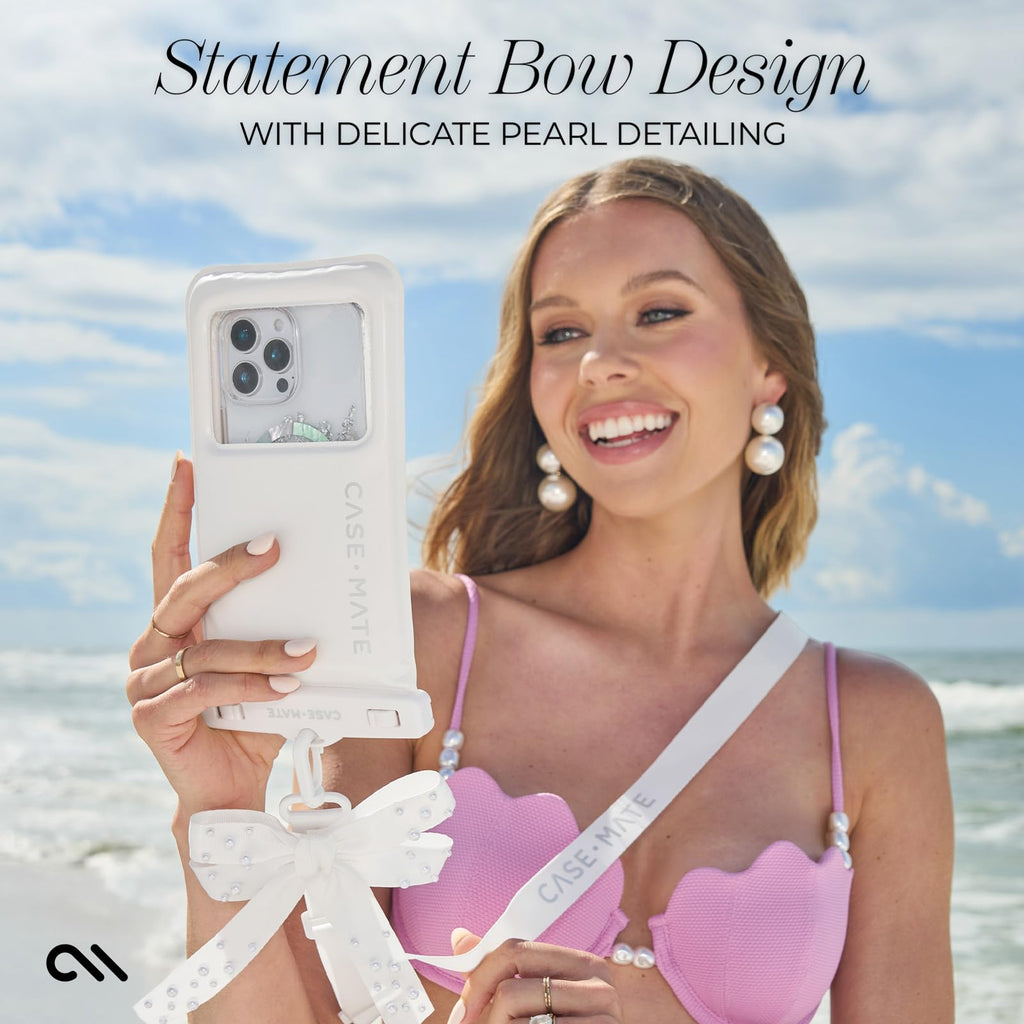 Case-Mate Waterproof Large Phone Pouch with Bow Design - Ivory Pearl