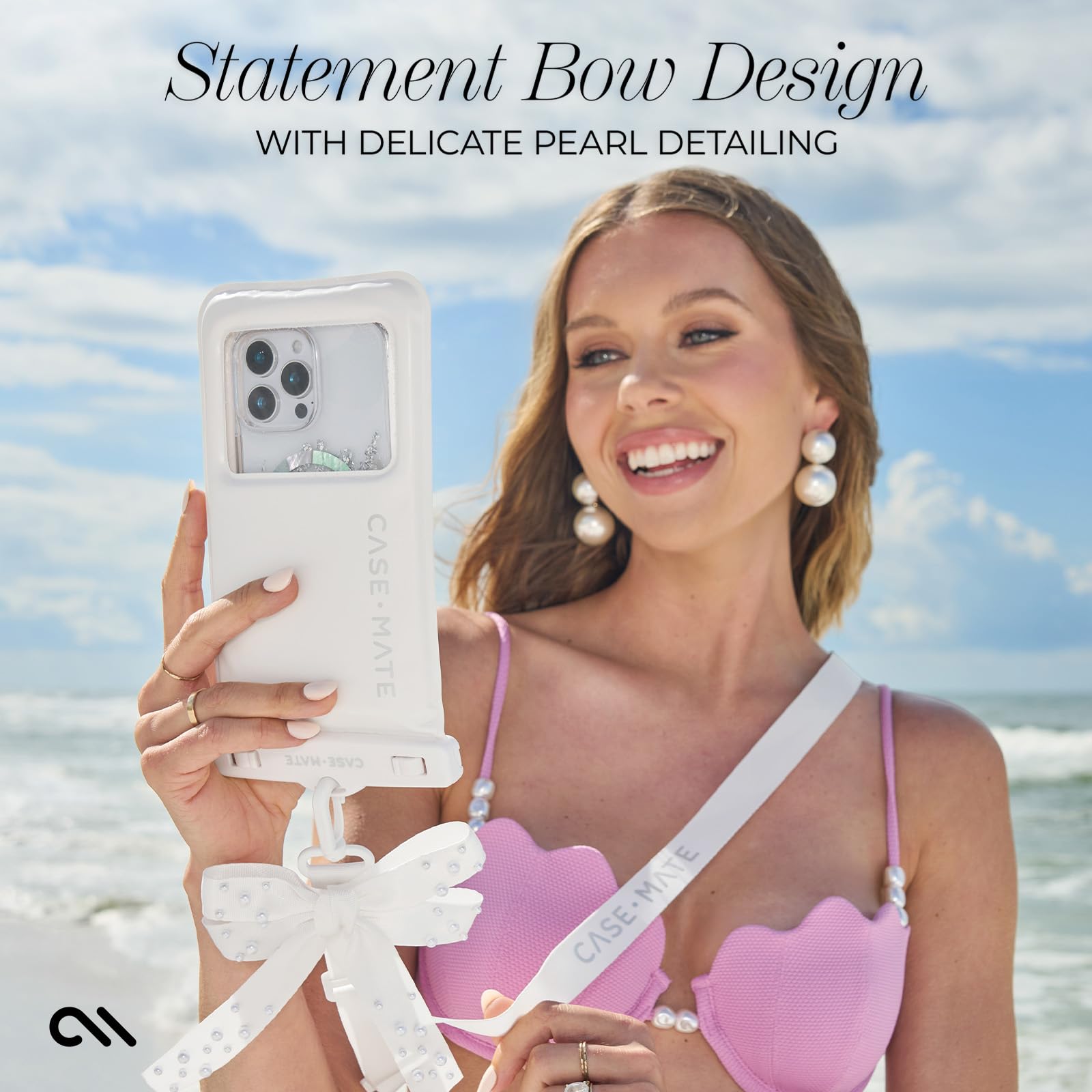 Case-Mate Waterproof Large Phone Pouch with Bow Design - Ivory Pearl