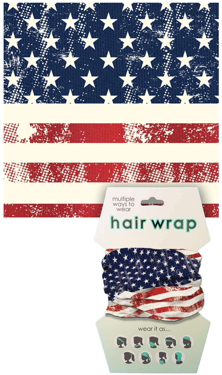 Spoontiques American Flag Hair Wrap - Multifunctional Bandanna, Headband, Hair Tie, Gaiter, and Scarf