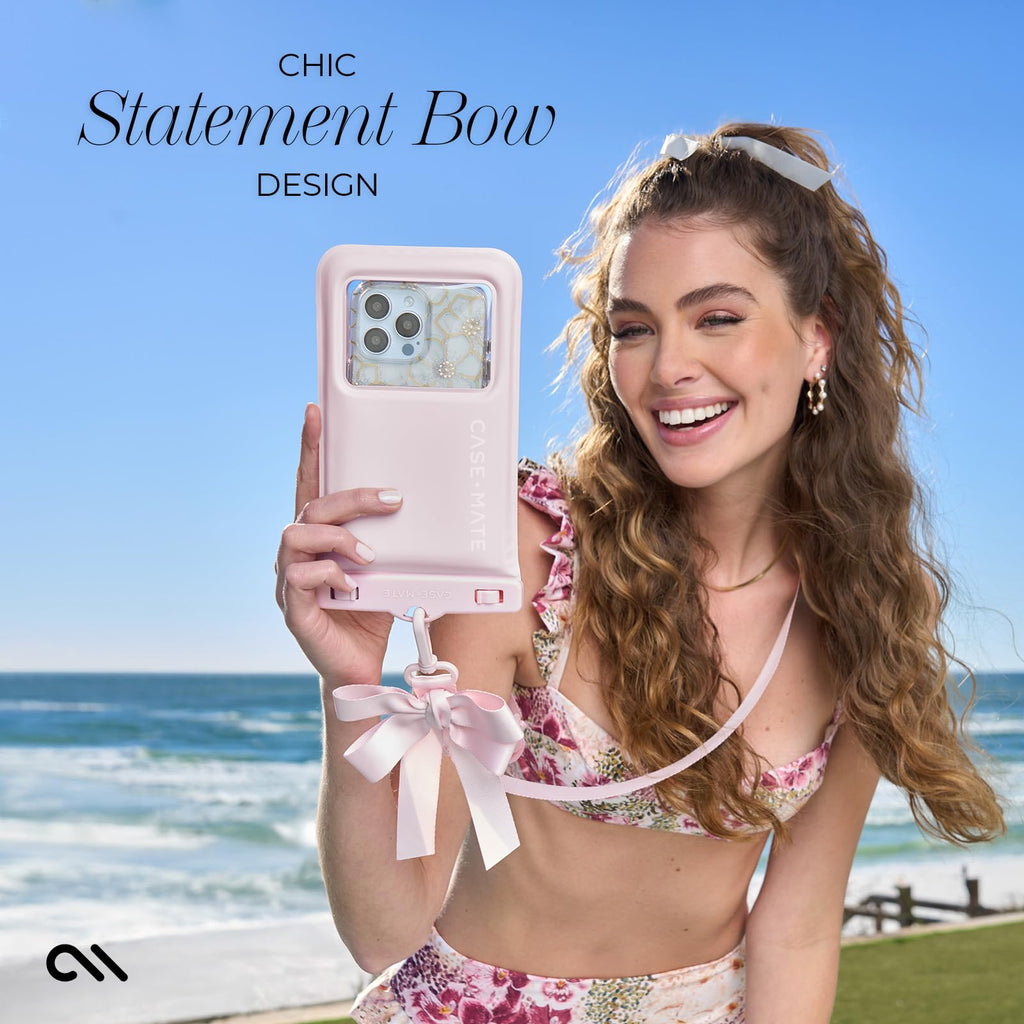 Case-Mate Waterproof Large Phone Pouch with Bow Design - Ballet Pink