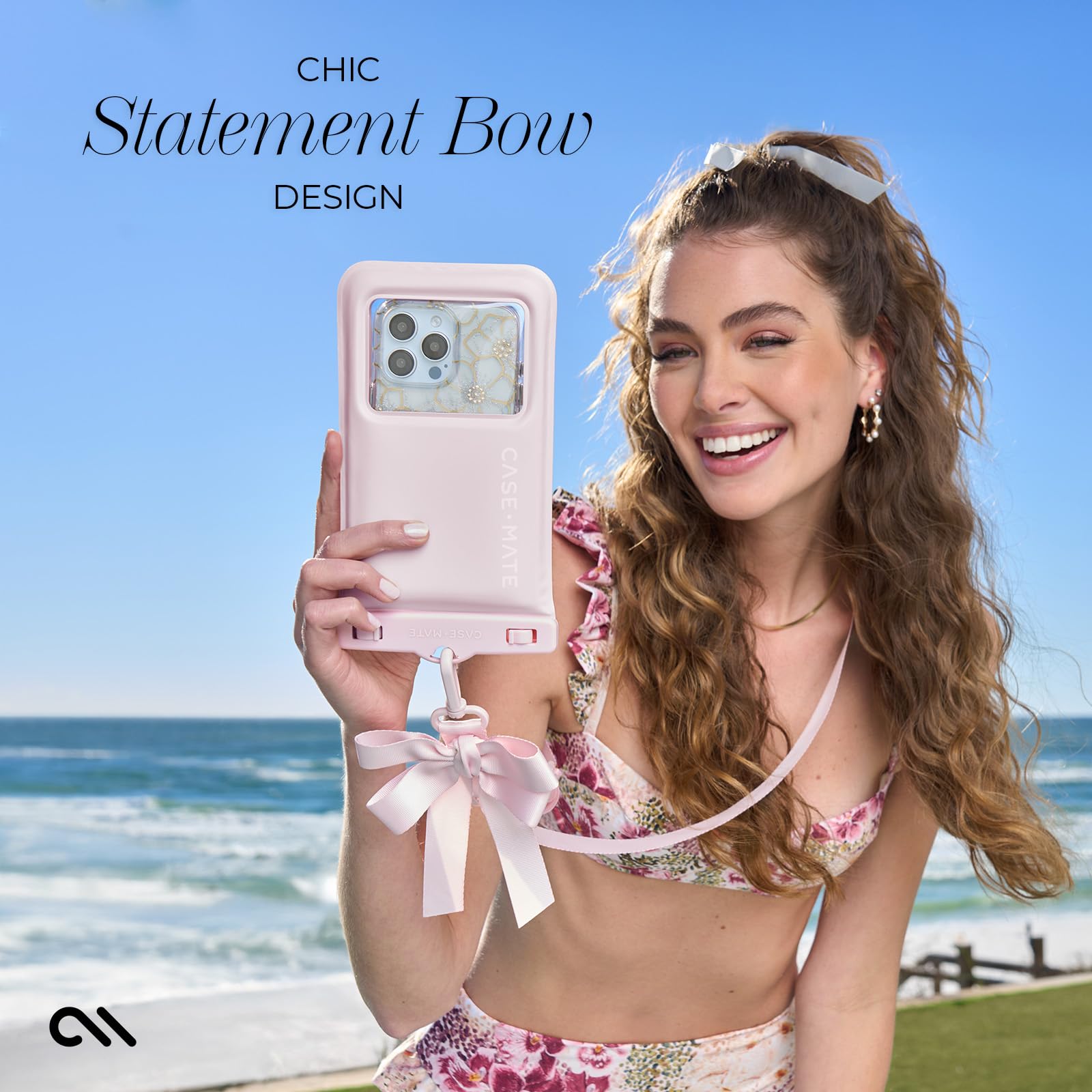 Case-Mate Waterproof Large Phone Pouch with Bow Design - Ballet Pink