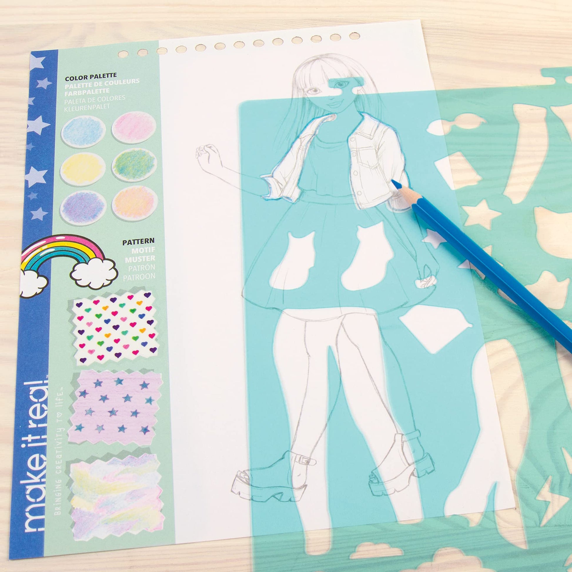 Make It Real Fashion Design Sketchbook for Girls - Digital Dream Kit with 110 Stickers, Stencils, Design Guide - Emoji & Food Inspired Fashion, Creative Gift Kids Ages 6+, Develops Real-World Skills