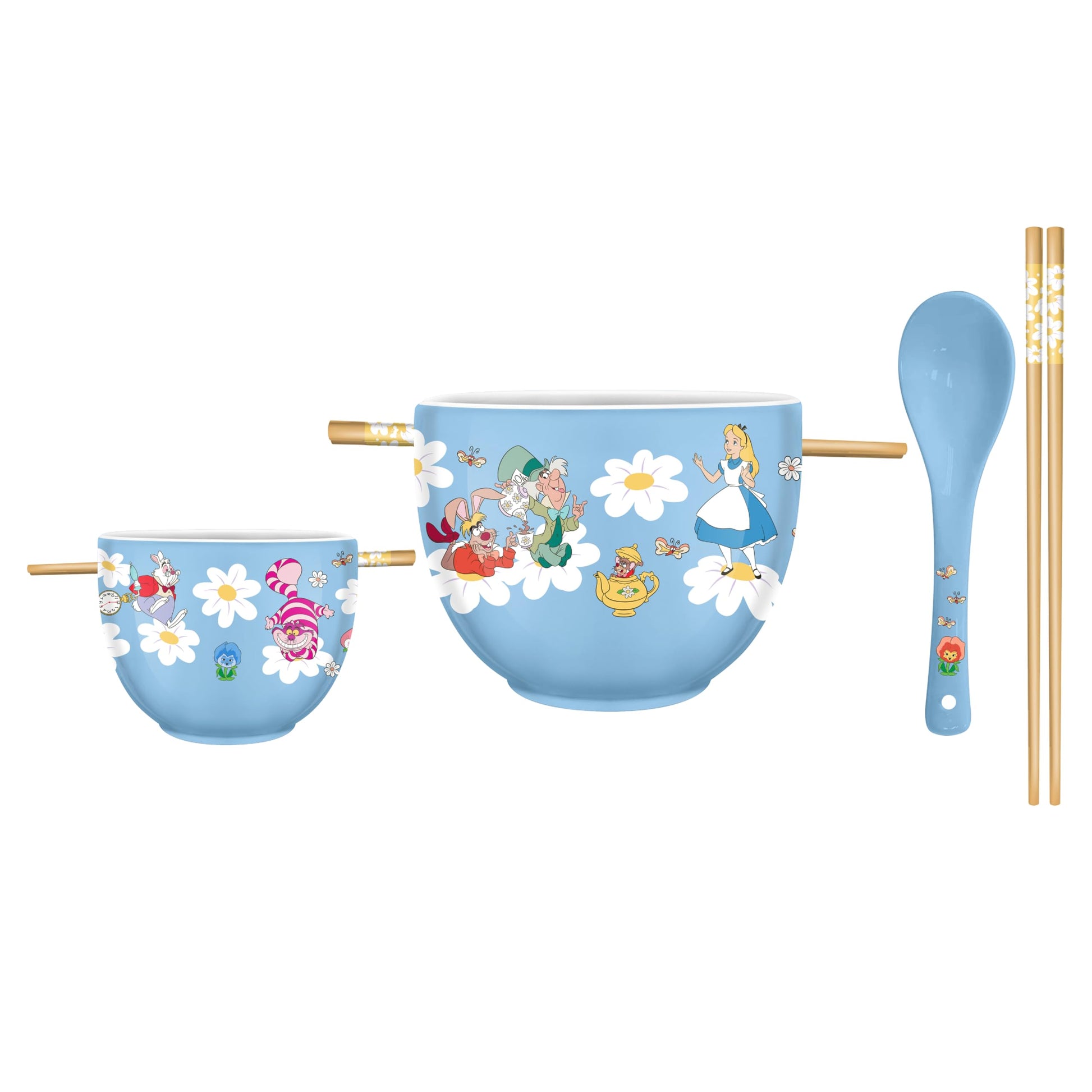 Alice in Wonderland Ramen Noodle Rice Bowl with Chopsticks and Spoon