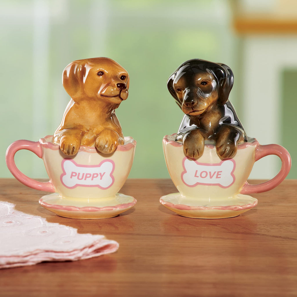 Pacific Trading Dachshund Puppies Tea Cup Puppy Love Salt and Pepper Shakers Set